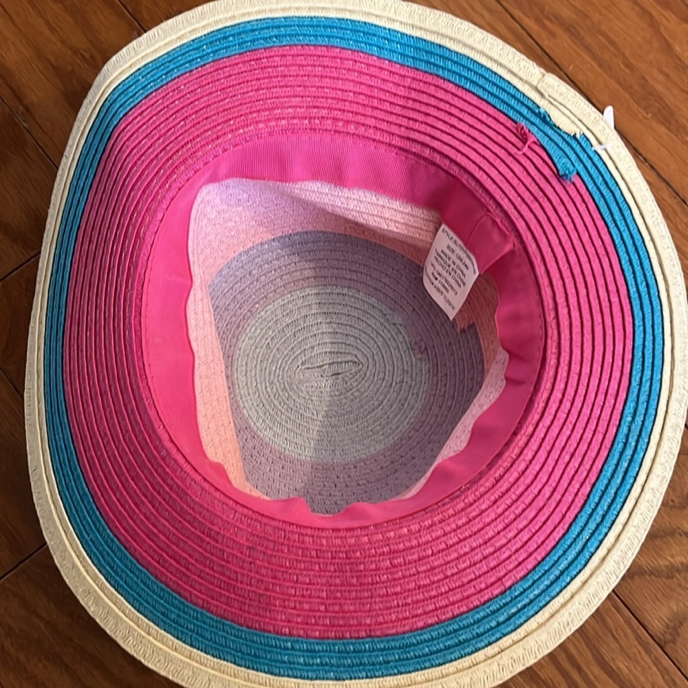 NWT Kids bright pink blue wide brim sun hat 12-24 months - Picture 2 of 2